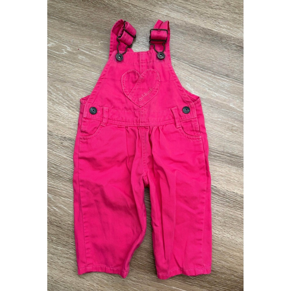 Vintage OshKosh Pink Heart Overalls Denim Adjustable Straps Baby 6m Y2k Preppy‎